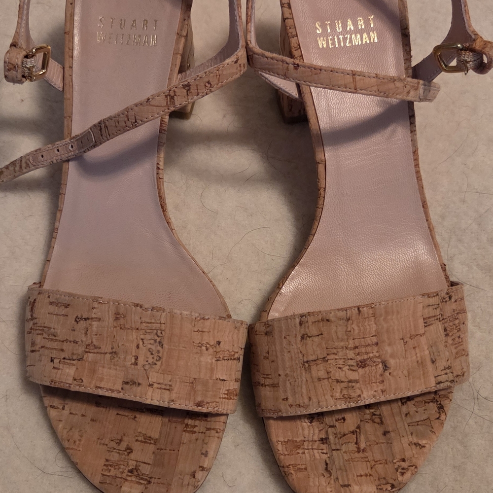 Stuart Weitzman Cork Strap Sandals in Natural Tan
